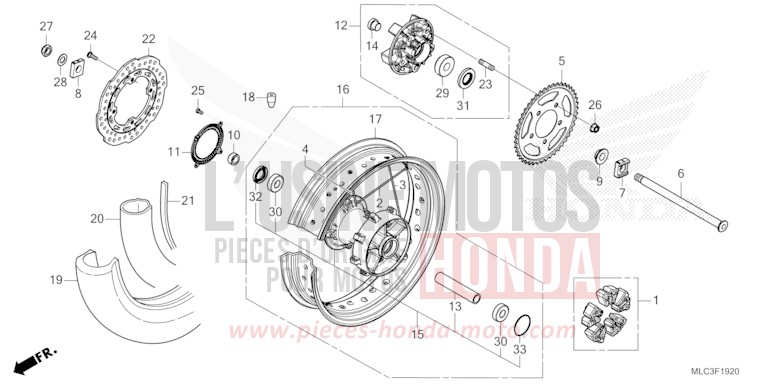 ROUE ARRIERE for Transalp 750 ROSS WHITE (NH196) from 2023